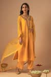 Buy_Cupid Cotton_Yellow Chanderi Silk Embroidery Resham Leaf Jhilmil Pitta Kurta And Pant Set _at_Aza_Fashions