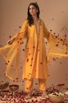 Cupid Cotton_Yellow Chanderi Silk Embroidery Resham Leaf Jhilmil Pitta Kurta And Pant Set _at_Aza_Fashions