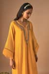 Buy_Cupid Cotton_Yellow Chanderi Silk Embroidery Resham Leaf Jhilmil Pitta Kurta With Pant _Online_at_Aza_Fashions