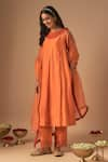 Buy_Cupid Cotton_Orange Chanderi Silk Embroidery Resham Round Raha Kurta And Pant Set _at_Aza_Fashions