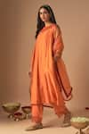 Cupid Cotton_Orange Chanderi Silk Embroidery Resham Round Raha Kurta And Pant Set _Online_at_Aza_Fashions