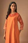 Shop_Cupid Cotton_Orange Chanderi Silk Embroidery Resham Round Raha Kurta And Pant Set _Online_at_Aza_Fashions