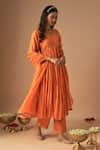 Buy_Cupid Cotton_Orange Chanderi Silk Embroidery Resham Leher Kediyu Gathered Kurta And Pant Set _at_Aza_Fashions