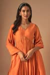 Buy_Cupid Cotton_Orange Chanderi Silk Embroidery Resham Leher Kediyu Gathered Kurta And Pant Set _Online_at_Aza_Fashions