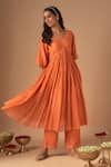 Buy_Cupid Cotton_Orange Chanderi Silk Embroidery Resham Leher Kediyu Gathered Kurta With Pant _at_Aza_Fashions