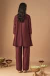 Shop_Cupid Cotton_Maroon Chanderi Silk Embroidery Resham V-neck Afrin Short Tunic With Pant _at_Aza_Fashions