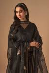 Buy_Cupid Cotton_Black Cotton Silk Embroidery Jaal V-neck Shabnam A-line Kurta And Pant Set _Online_at_Aza_Fashions