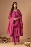 Buy_Cupid Cotton_Pink Chanderi Silk Embroidery Resham Leaf Jheel Floral A-line Kurta And Pant Set _at_Aza_Fashions