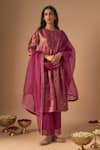 Buy_Cupid Cotton_Magenta Tissue Embroidery Resham Round Nadiya Floral Kurta And Pant Set _at_Aza_Fashions