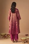 Shop_Cupid Cotton_Magenta Tissue Embroidery Resham Round Nadiya Floral Kurta And Pant Set _at_Aza_Fashions