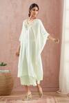 Buy_Kanika Sharma_Ivory Modal Embroidery Floral V-neck Yoke Kaftan With Palazzo _at_Aza_Fashions