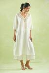 Kanika Sharma_Ivory Modal Embroidery Floral V-neck Yoke Kaftan With Palazzo _at_Aza_Fashions