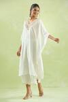 Buy_Kanika Sharma_Ivory Modal Embroidery Floral V-neck Yoke Kaftan With Palazzo 