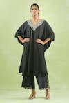 Shop_Kanika Sharma_Black Modal Embroidery Floral V-neck Beads Kaftan With Palazzo 