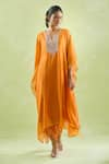 Kanika Sharma_Orange Kaftan Chanderi Silk Embroidery Floral Asymmetric And Dhoti Pant Set _at_Aza_Fashions