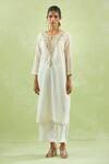 Shop_Kanika Sharma_Ivory Kurta Chanderi Silk Embroidery Floral Round Straight And Pant Set _Online_at_Aza_Fashions