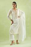 Kanika Sharma_Ivory Kurta Chanderi Silk Embroidery Floral Round Straight And Pant Set _at_Aza_Fashions