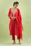 Buy_Kanika Sharma_Red Kurta Chanderi Silk Embroidery Floral Round And Pant Set 