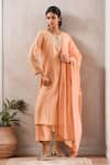 Buy_Kanika Sharma_Peach Kurta And Dupatta Chanderi Silk Embroidery Gota Round & Pant Set _at_Aza_Fashions