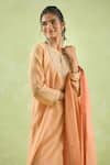 Buy_Kanika Sharma_Peach Kurta And Dupatta Chanderi Silk Embroidery Gota Round & Pant Set _Online_at_Aza_Fashions