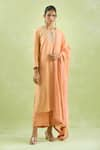 Buy_Kanika Sharma_Peach Kurta And Dupatta Chanderi Silk Embroidery Gota Round & Pant Set 