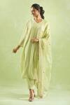 Buy_Kanika Sharma_Green Kurta And Dupatta Chanderi Silk Embroidery Gota V-neck Floral & Pant Set 