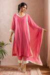 Buy_Kanika Sharma_Pink Kurta And Dupatta Chanderi Silk Embroidery Beads V-neck Straight & Pant Set _at_Aza_Fashions