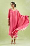 Shop_Kanika Sharma_Pink Kurta And Dupatta Chanderi Silk Embroidery Beads V-neck Straight & Pant Set _at_Aza_Fashions