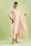 Kanika Sharma_Peach Kurta Chanderi Silk Embroidery Beads Notched Pearls And Pant Set _Online_at_Aza_Fashions