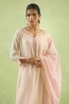 Shop_Kanika Sharma_Peach Kurta Chanderi Silk Embroidery Beads Notched Pearls And Pant Set _Online_at_Aza_Fashions