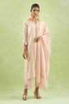 Buy_Kanika Sharma_Peach Kurta Chanderi Silk Embroidery Beads Notched Pearls And Pant Set 