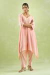 Buy_Kanika Sharma_Peach Modal Embroidery Thread Geometric Asymmetric Kurta With Pant 