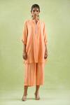 Kanika Sharma_Peach Kurta Chanderi Silk Embroidery Thread Band Placket Short With Pant _at_Aza_Fashions