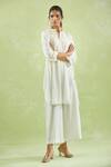 Buy_Kanika Sharma_White Kurta Chanderi Silk Embroidery Thread Band Collar Placket With Pant 