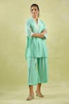 Buy_Kanika Sharma_Blue Kurta Chanderi Silk Embroidery Thread Band Collar With Pant _Online_at_Aza_Fashions