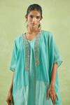 Buy_Kanika Sharma_Blue Cape Chanderi Silk Embroidery Thread Tunic V-neck Floral Dabka With _Online_at_Aza_Fashions