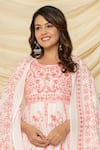 Shop_Pheeta_White Mulmul Embroidery Floral Round Thread Kalidar Anarkali And Pant Set _Online_at_Aza_Fashions