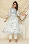 Pheeta_White Mulmul Embroidery Floral Round Aari Kalidar Anarkali And Pant Set _Online_at_Aza_Fashions