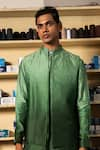 Project Bandi_Green Linen Satin Embroidery Bead Yaara Ombre Bundi And Kurta Set _Online_at_Aza_Fashions