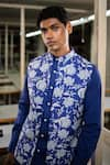 Shop_Project Bandi_Blue Cotton Satin Printed Anar Open Nehru Jacket _at_Aza_Fashions