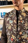 Project Bandi_Brown Cotton Satin Printed Floral Veil Kaari Nehru Jacket _Online_at_Aza_Fashions