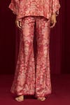 Ridhi Mehra_Red Silk Print Floral Blossom Collared Neck Swing Shirt With Pant _Online_at_Aza_Fashions