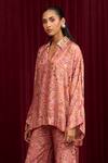 Buy_Ridhi Mehra_Pink Silk Print Floral Blossom Collared Neck Bliss Shirt With Pant _Online_at_Aza_Fashions