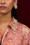 Shop_Ridhi Mehra_Pink Silk Print Floral Blossom Collared Neck Bliss Shirt With Pant _Online_at_Aza_Fashions