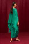 Shop_Ridhi Mehra_Green Cape Fine Silk Embroidery Floral V Neck Lilt Placement With Skirt _at_Aza_Fashions