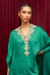 Buy_Ridhi Mehra_Green Cape Fine Silk Embroidery Floral V Neck Lilt Placement With Skirt _Online_at_Aza_Fashions