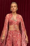 Shop_Ridhi Mehra_Red Georgette Print Floral Cape Front Open Rhythm Pant Set _Online_at_Aza_Fashions