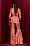 Ridhi Mehra_Red Raw Silk Print Floral Lapel Collar Cadence Jacket Pant Set _Online_at_Aza_Fashions