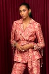 Shop_Ridhi Mehra_Red Raw Silk Print Floral Lapel Collar Cadence Jacket Pant Set _at_Aza_Fashions