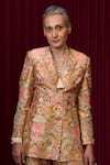 Ridhi Mehra_Green Raw Silk Print Floral Flap Collar Pulse Jacket With Palazzo _Online_at_Aza_Fashions